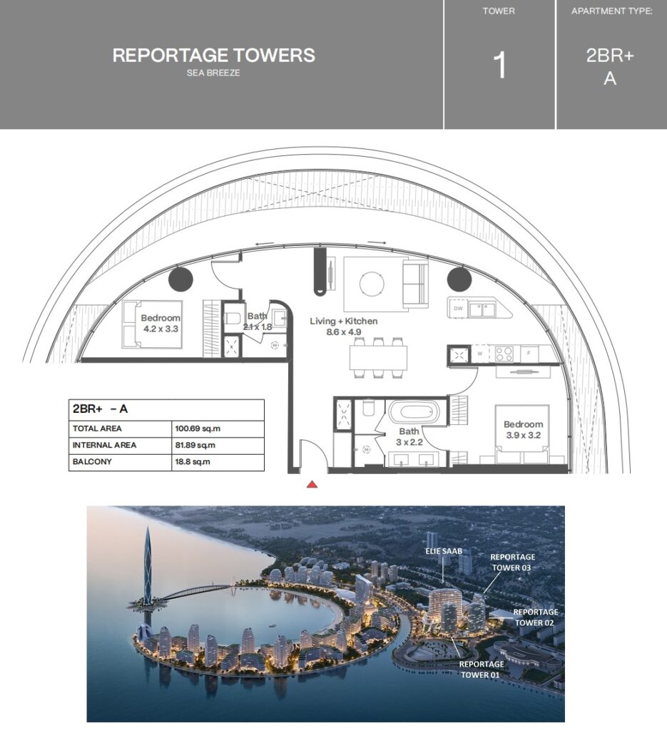 2-bedroom Plus Apartment for Sale in Sea Breeze Baku – Reportage Heights, Half Moon Sea View